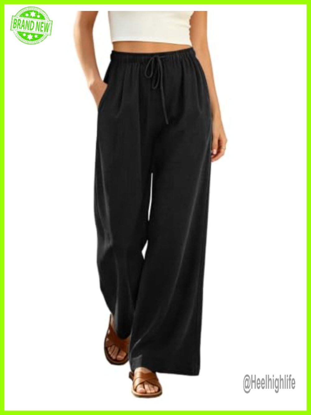 100% Cotton Wide Leg Palazzo Pants Loose Elastic Waist Casual